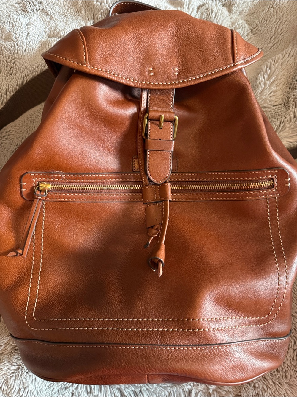 Leather Drawstring Backpack - Brown